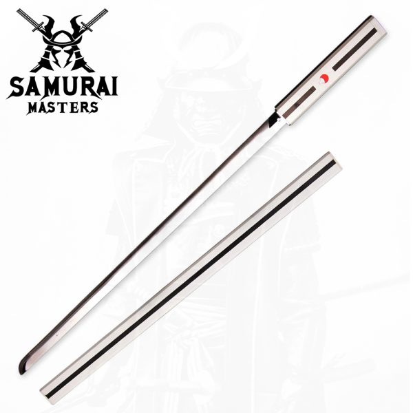 Handmade Katana Japanese Samurai Sword Metal Flat Version, Black & White